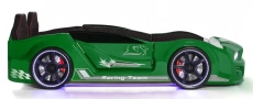 Дитяче ліжко машина Mustang Full Extra Green 190х90 см з підсвічуванням, музикою, шкіряний салон, пультом
